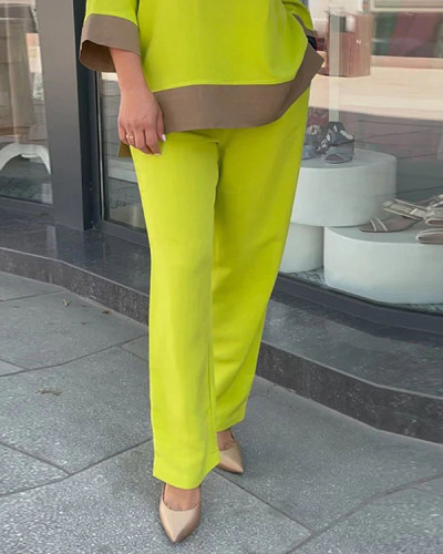 Casual Stitching Round Neck Top Straight-leg Pants Suit