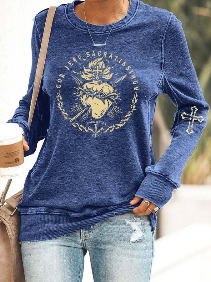 Women's Faith Sacred Heart of Jesus Printed Sweatshirt