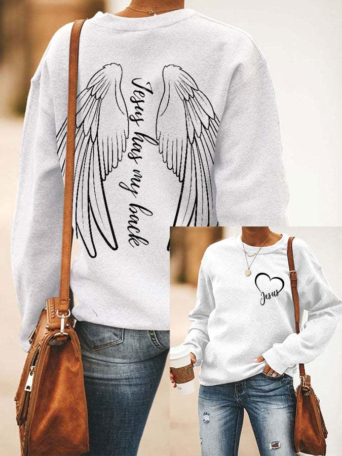 Women's Jesus Has My Back Print Sweatshirt