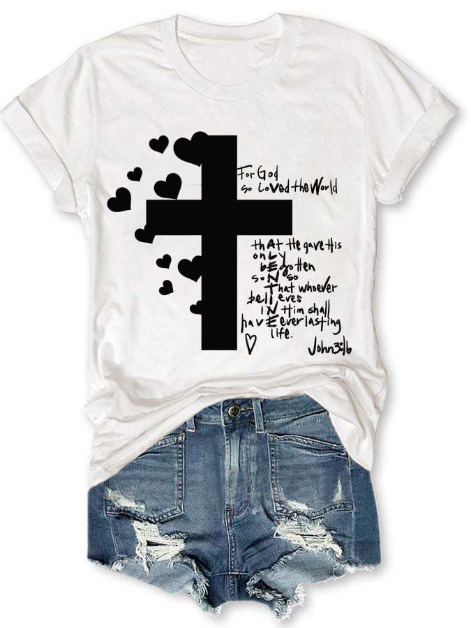 Women's For God So Loved The World Print Casual T-Shirt
