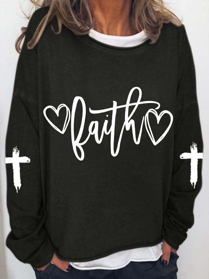 Women's Faith Heart Print Long Sleeve T-Shirt