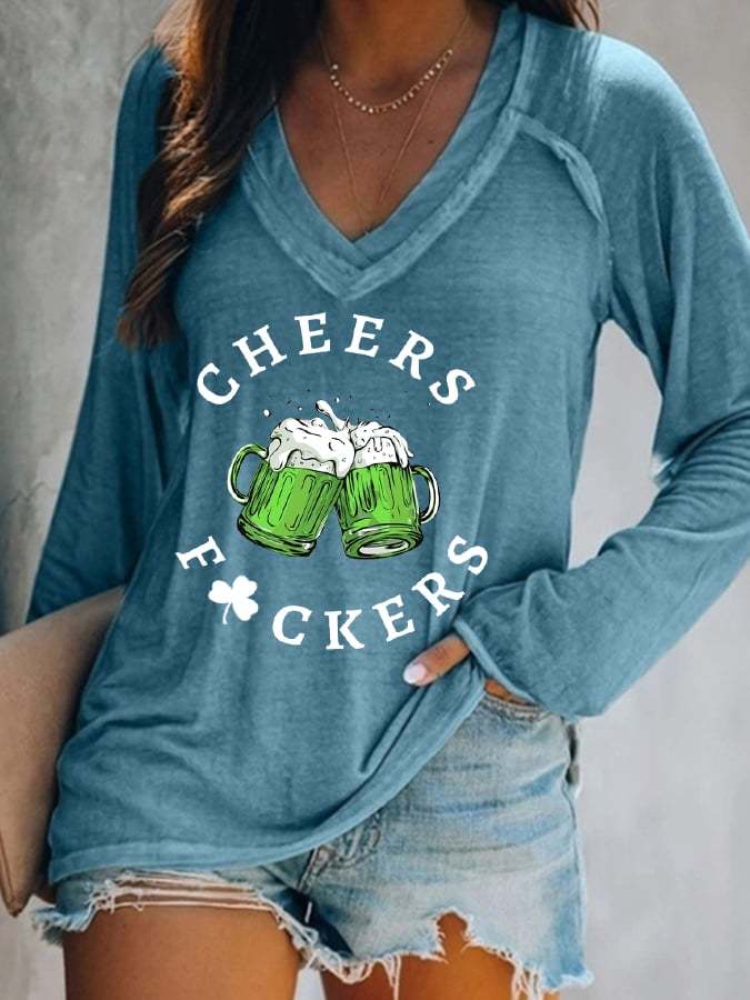 Women's St. Patrick's Day Cheers F*uckers Clover Long-Sleeve T-Shirt