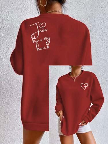 Women's Jesus Has My Back Print Sweatshirt