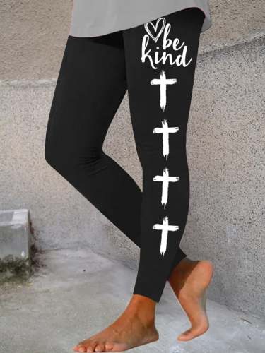 Women's Faith Be Kind Cross Print Stretch Leggings