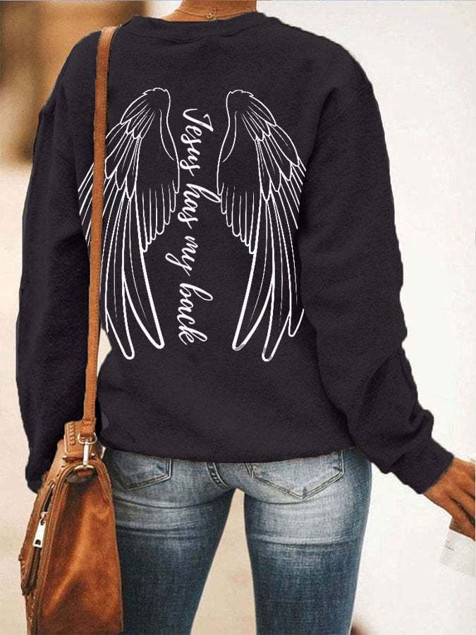 Women's Jesus Has My Back Print Sweatshirt
