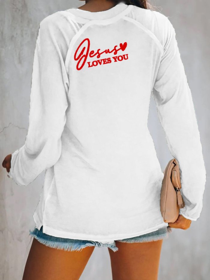 Women's Jesus Loves You V-Neck Long Sleeve T-shirt