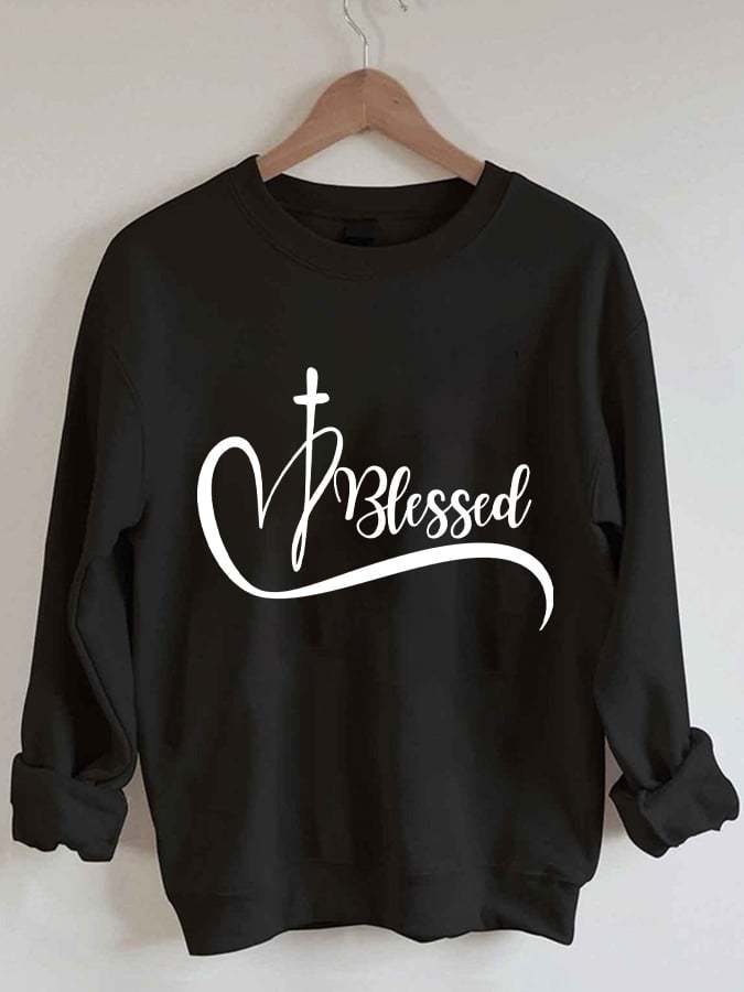Women's Heart Cross Blessed Print Sweatshirt