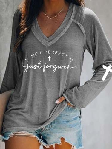 Women's Not Perfect Just Forgiven Long Sleeve V Neck T-Shirt