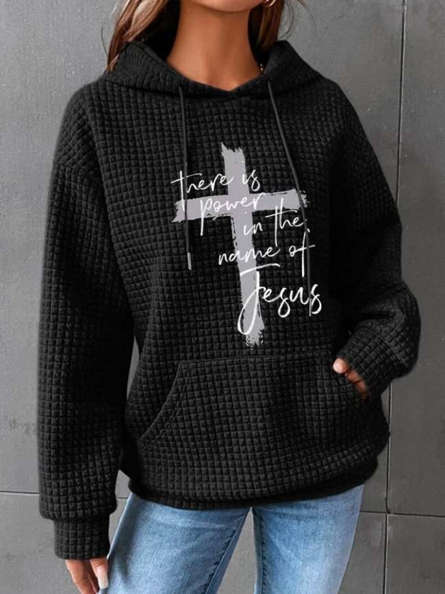 Women's JESUS CROSS Printed Waffle Hoodie