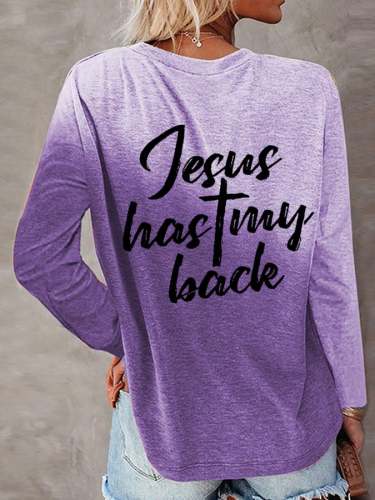 Women's Jesus Has My Back Blessed Gradient Long Sleeve T-Shirt