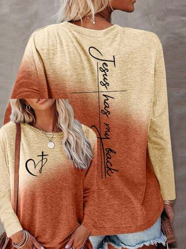 Women's Love Cross ''Jesus has my back'' Print Long Sleeve T-shirt