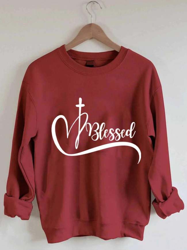 Women's Heart Cross Blessed Print Sweatshirt