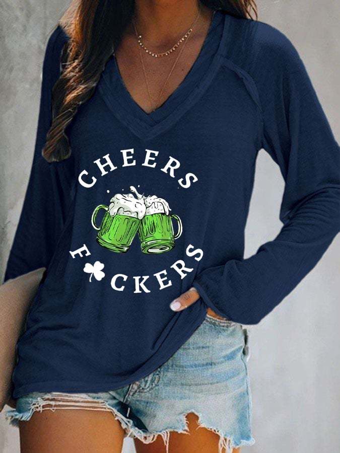 Women's St. Patrick's Day Cheers F*uckers Clover Long-Sleeve T-Shirt