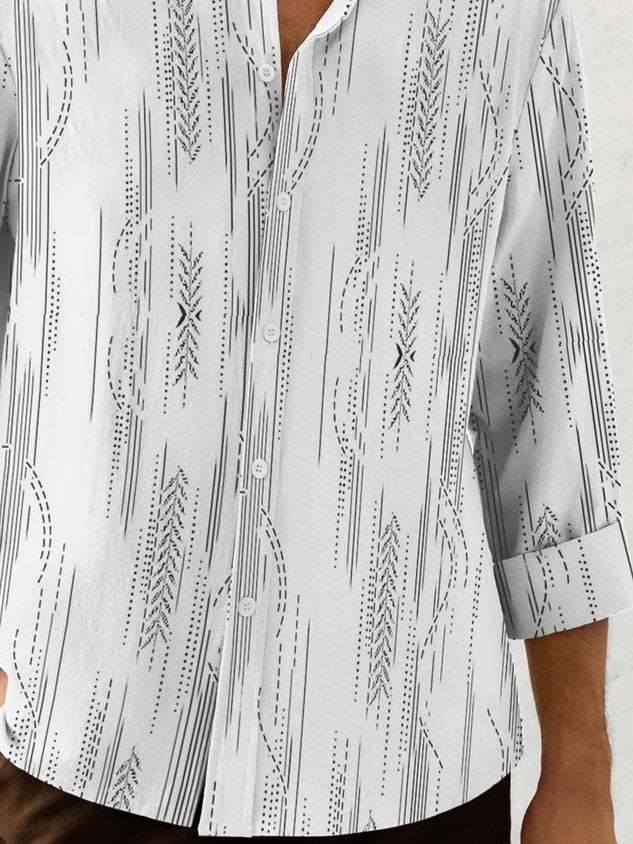 Line Art Long Sleeve Shirt Casual Style Lapel Top