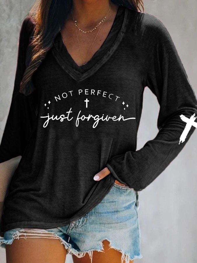 Women's Not Perfect Just Forgiven Long Sleeve V Neck T-Shirt