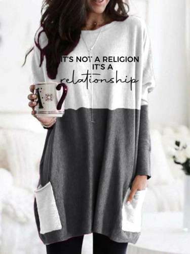 Women's It's Not A Religion It's A Relationship Print Pocket Long T-Shirt