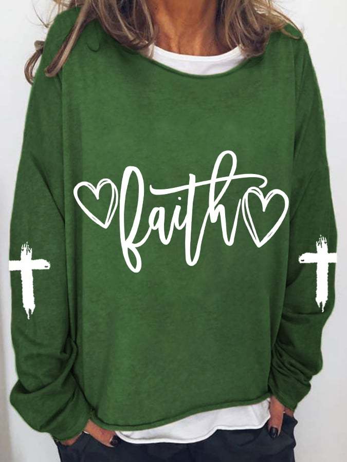 Women's Faith Heart Print Long Sleeve T-Shirt