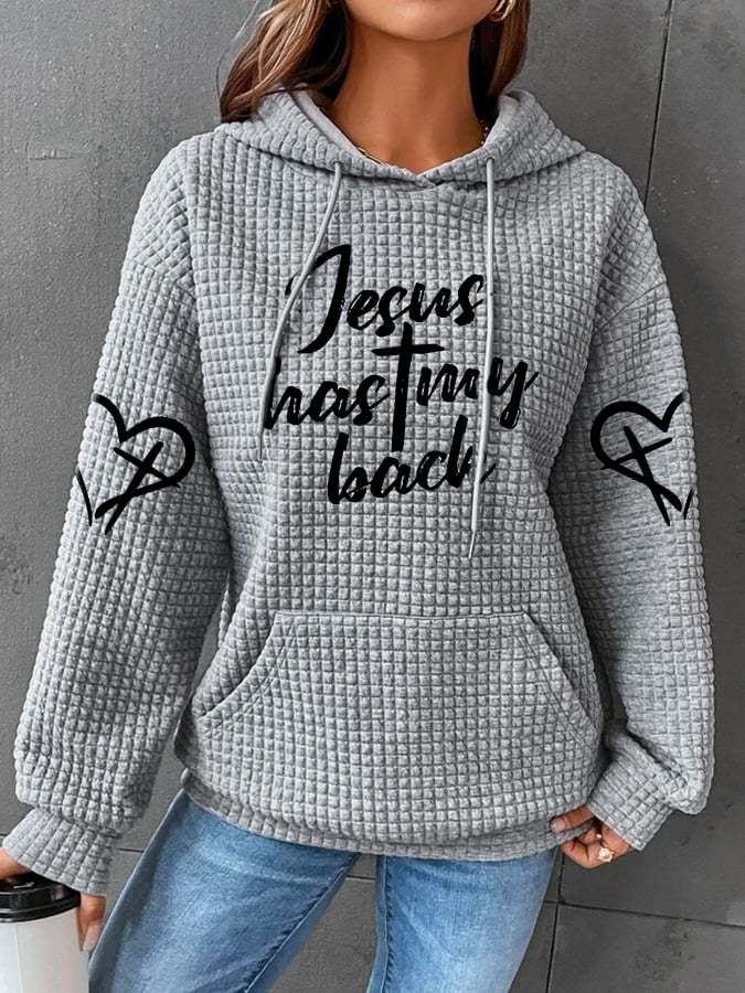 Women's Jesus Has My Back Print Casual Hoodie