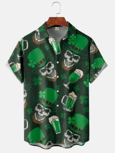 Skull Beer Chest Pocket Short Sleeve Shirt