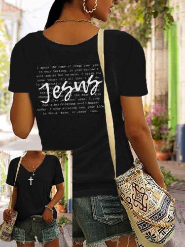 Women's Jesus Print V-Neck T-Shirt