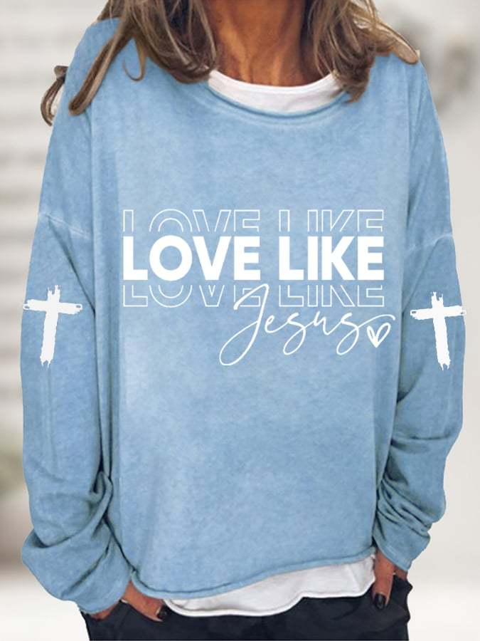 Women's Casual Love Like Jesus Printed Top