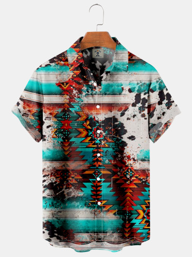 Ethnic Vintage Western Pocket Short Sleeve Shirt