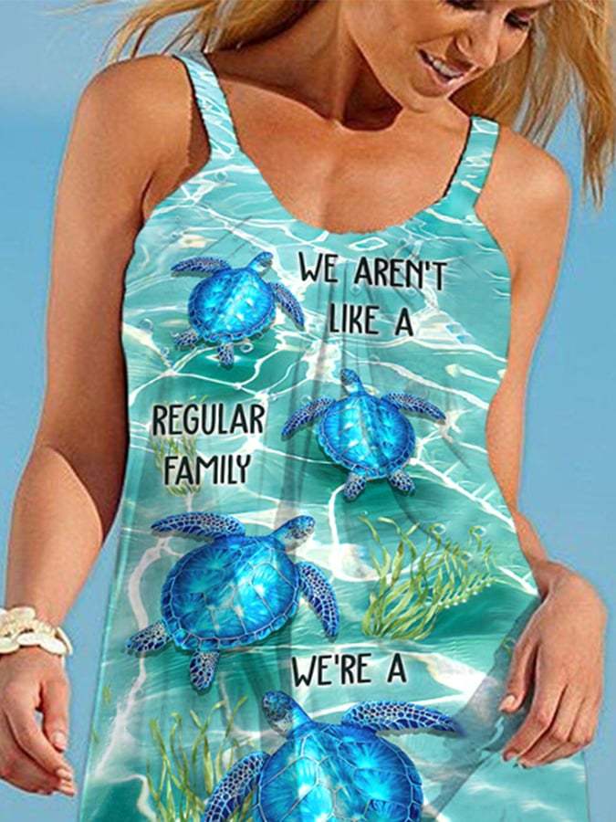 Sea Turtle We’Re A Cool Family Print Beach Dress
