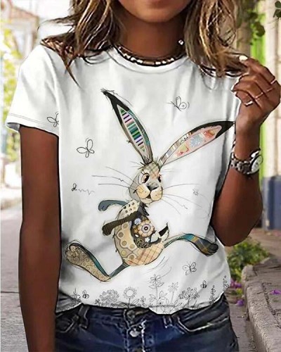 Casual Simple and Fun Bunny Short Sleeve Top