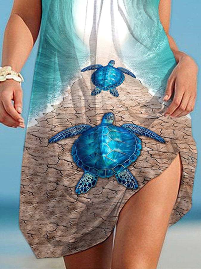 Sea Turtle Print Beach Dress