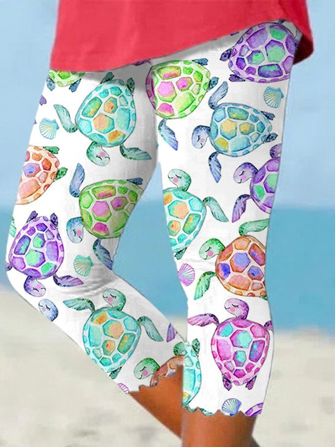 Sea Turtle Beach With Pocket Vacation Print Leggings