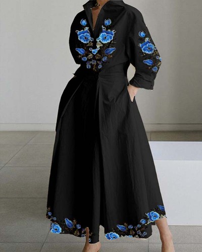 Elegant Floral Button Shirt Dress
