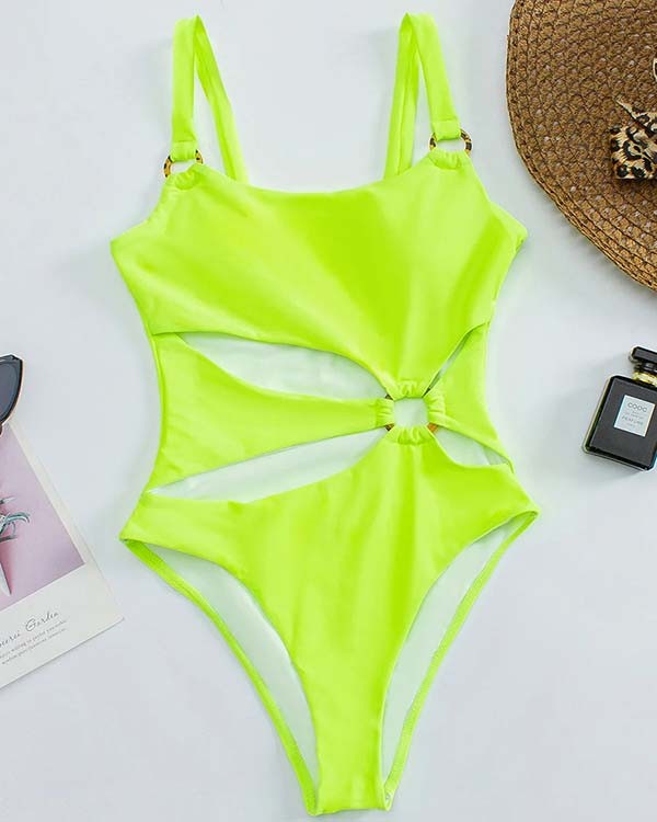 Beach Vacation Metal Hollow One Piece Swimsuit