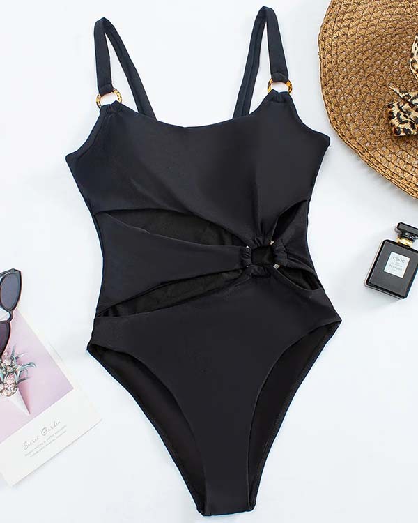 Beach Vacation Metal Hollow One Piece Swimsuit
