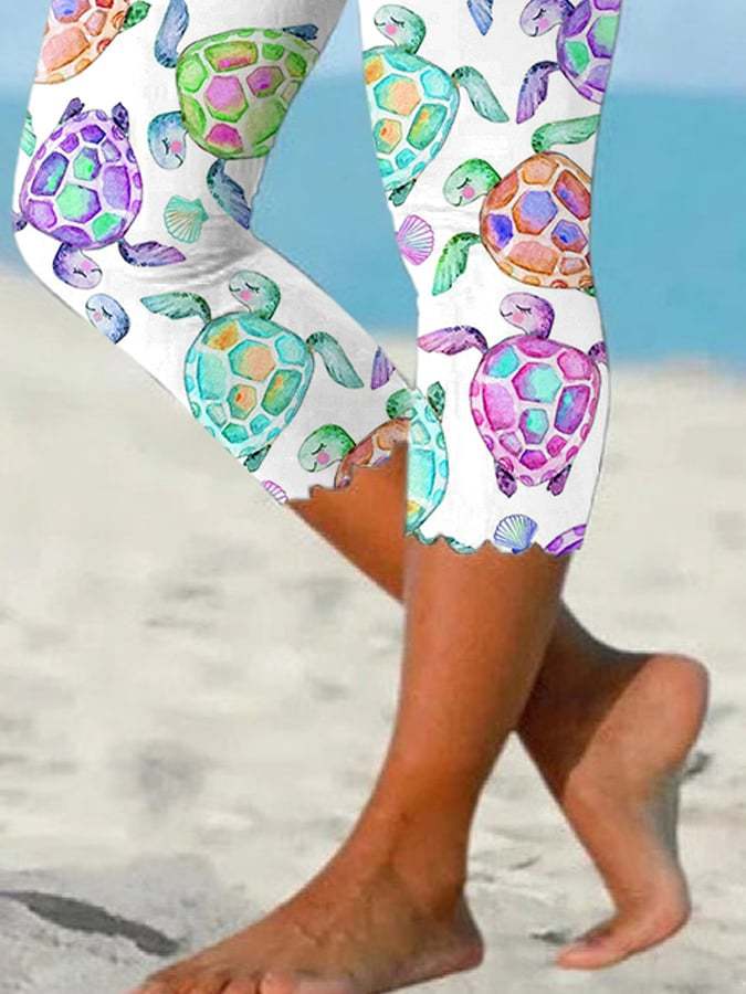 Sea Turtle Beach With Pocket Vacation Print Leggings