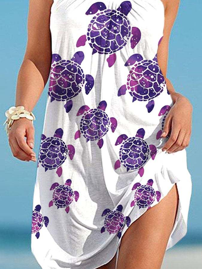 Casual Turtle Print Sleeveless Dress