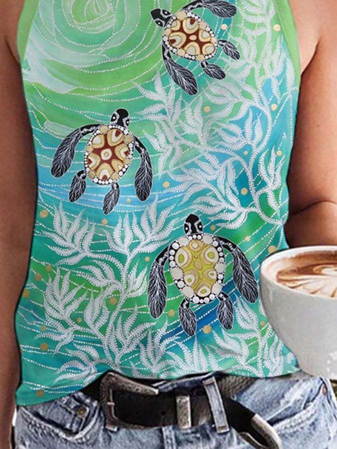 Vacation Turtle Print Tank Top