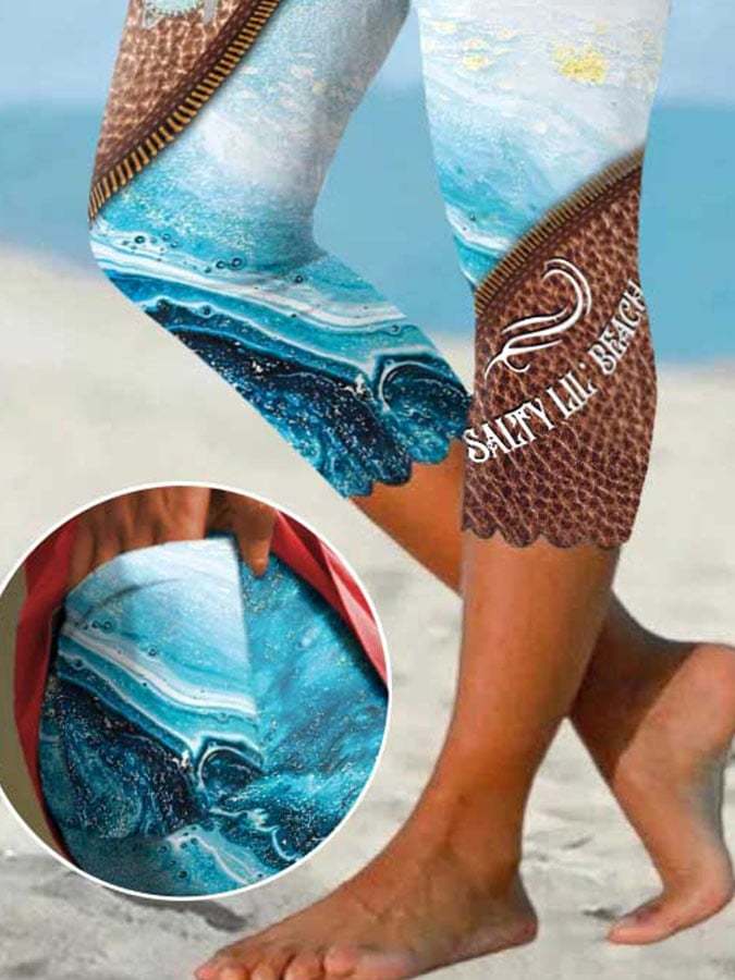 Sea Turtle Zipper Wavy Side With Pocket Print Leggings