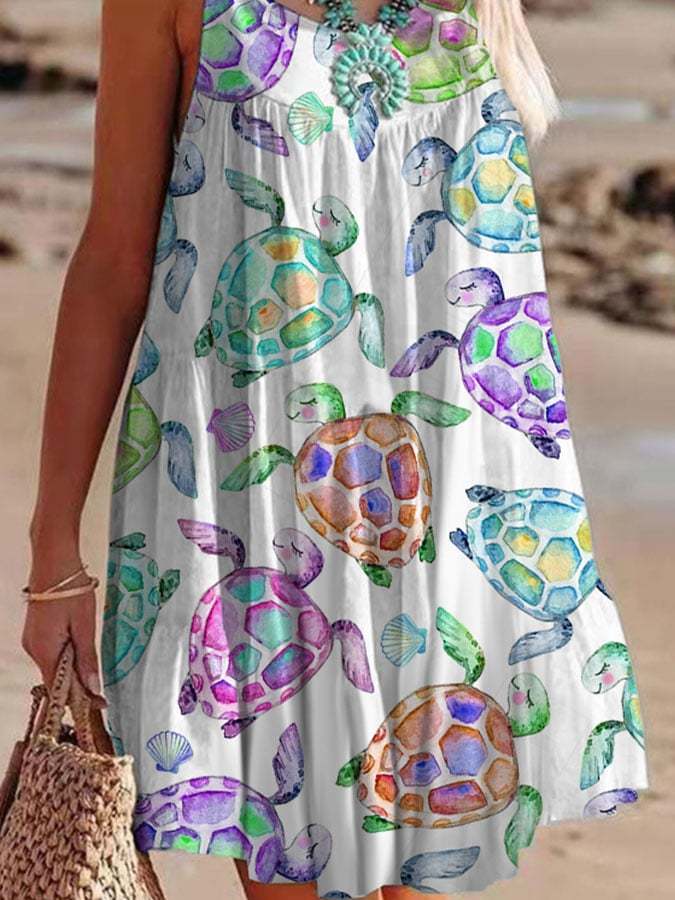 Loose Sea ​​Turtle Printed Slip Dress