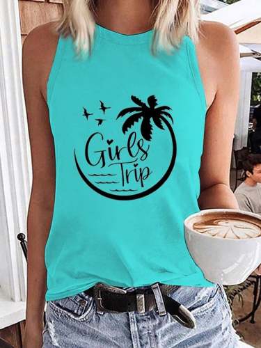 Women's Beach Vibes Girl's Trip Palm Coco Tree Print Tank Top