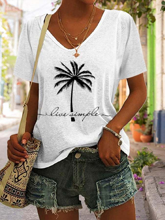 Live Simple Printed Casual Short-Sleeved T-Shirt