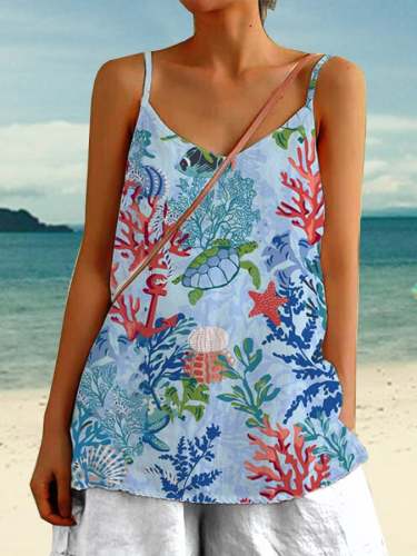 Women's Summer Ocean Sea Turtle Cotton Linen Camisole