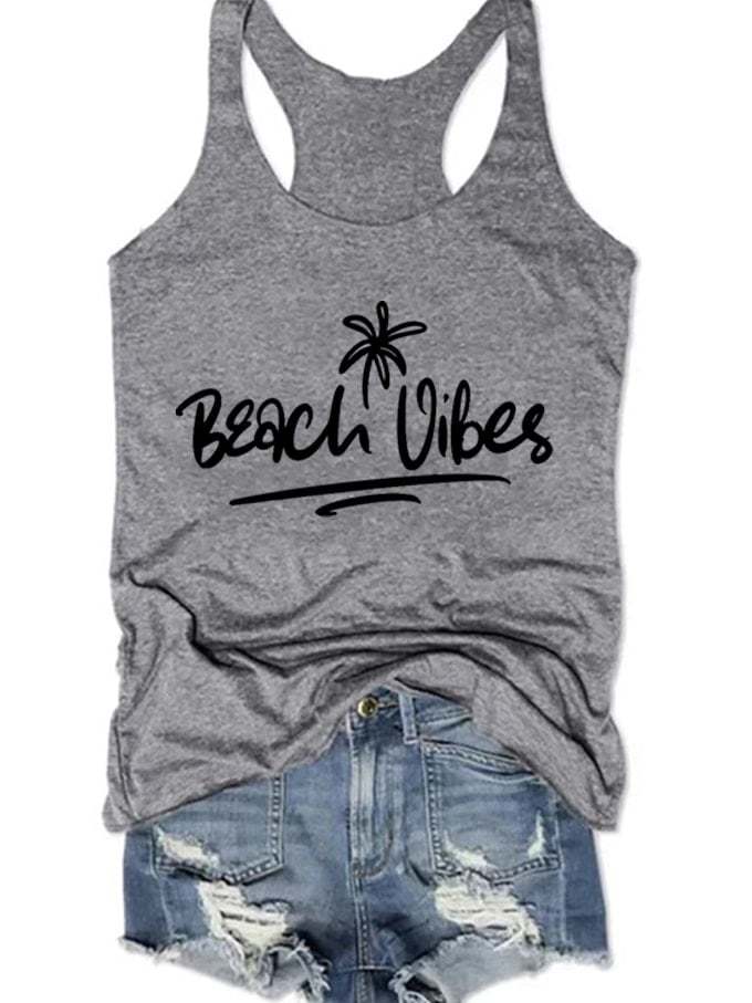Women's Beach Vibes Palm Coco Tree Print Tank Top