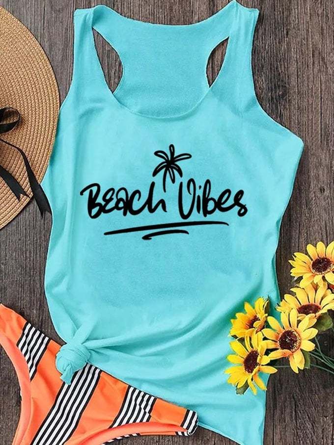 Women's Beach Vibes Palm Coco Tree Print Tank Top