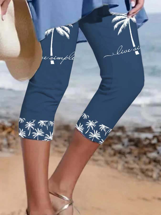 Resort Style Coconut Tree Midi Leggings