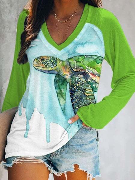 Women's Sea Turtle Print Long-Sleeve T-Shirt