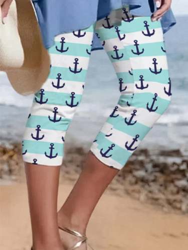 Vacation Striped Anchor Print Leggings