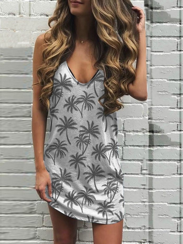 Women's Live Simple Palm Tree Print Tank Dress