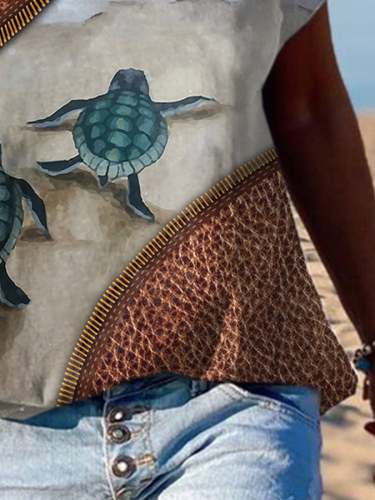 Sea Turtle Zipper Print T-Shirt