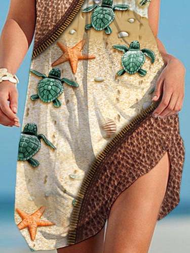 Sea Turtle Zipper Print Dress