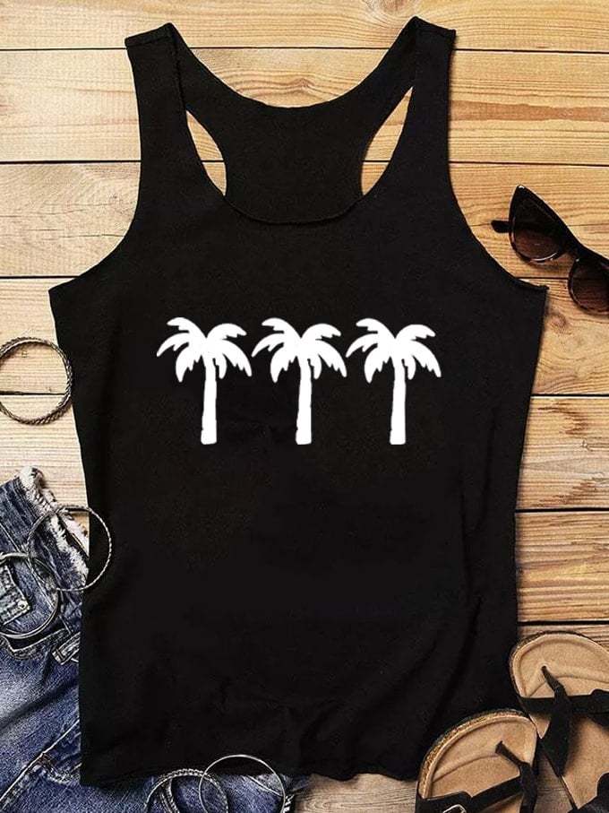 Women's Beach Vibes Palm Coco Tree Print Tank Top